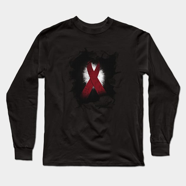 Breakthrough Sickle Cell Awareness Burgundy Ribbon Warrior Long Sleeve T-Shirt by celsaclaudio506